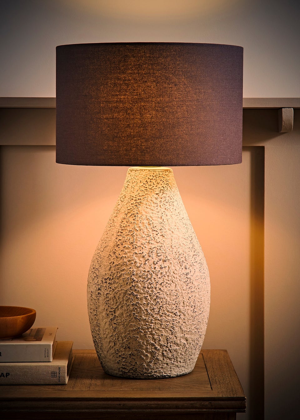 ValueLights Colin Drum Shade Grey Speckled Hand Finished Ceramic Stoneware Table Lamp