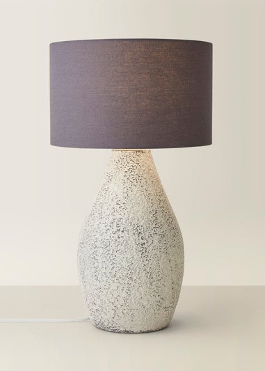 ValueLights Colin Drum Shade Grey Speckled Hand Finished Ceramic Stoneware Table Lamp