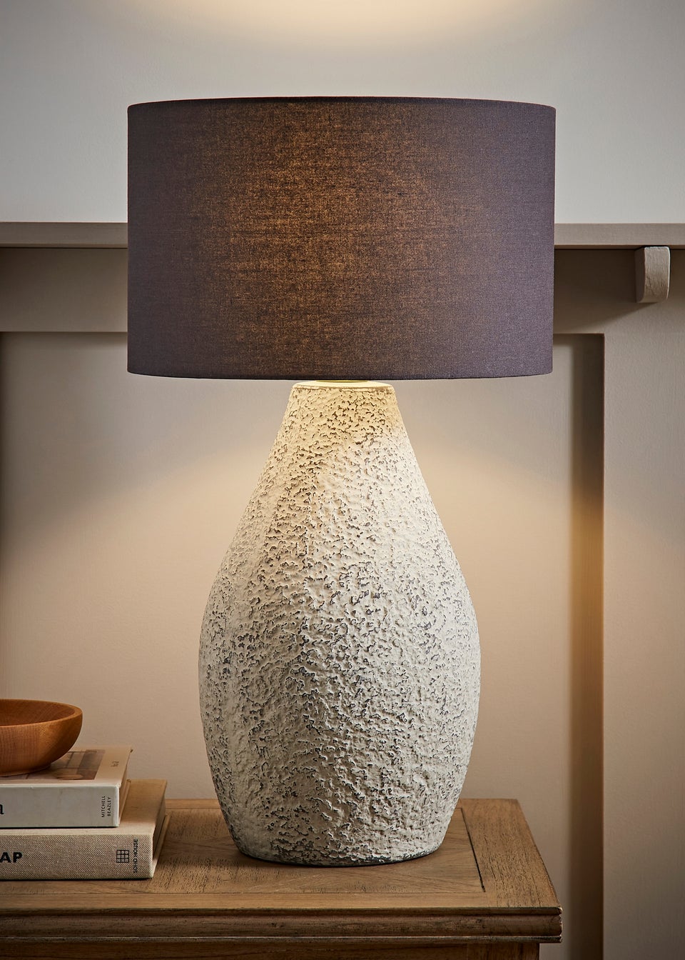 ValueLights Colin Drum Shade Grey Speckled Hand Finished Ceramic Stoneware Table Lamp
