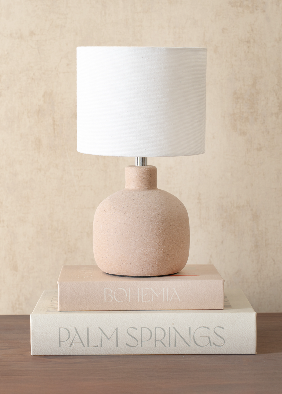 ValueLights Chelsea Natural Linen Shade Hand Finished Sandblast Natural Ceramic Table Lamp