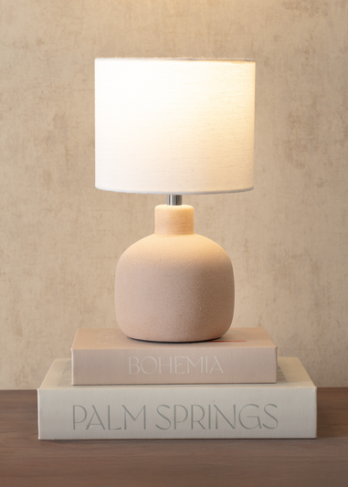 ValueLights Chelsea Natural Linen Shade Hand Finished Sandblast Natural Ceramic Table Lamp