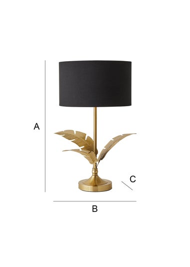 ValueLights Christina Black with Metallic Gold Drum Shade Gold Palm Leaf Table Lamp