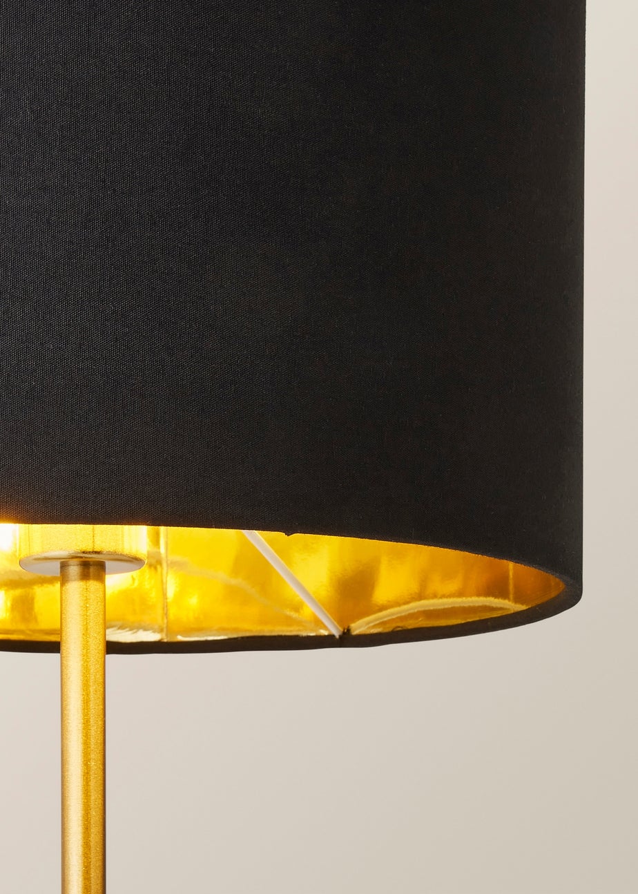 ValueLights Christina Black with Metallic Gold Drum Shade Gold Palm Leaf Table Lamp