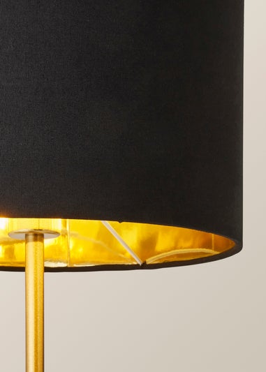 ValueLights Christina Black with Metallic Gold Drum Shade Gold Palm Leaf Table Lamp