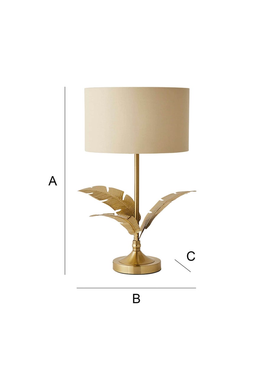 ValueLights Christina Natural with Metallic Gold Drum Shade Gold Palm Leaf Table Lamp
