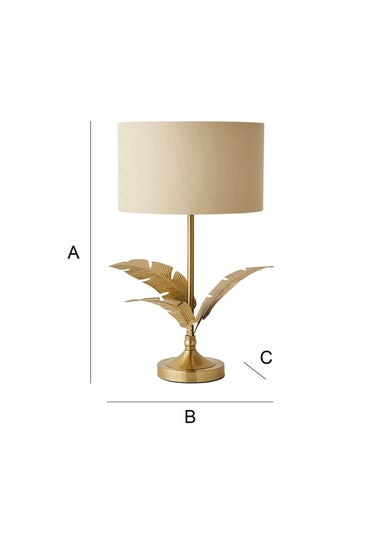 ValueLights Christina Natural with Metallic Gold Drum Shade Gold Palm Leaf Table Lamp