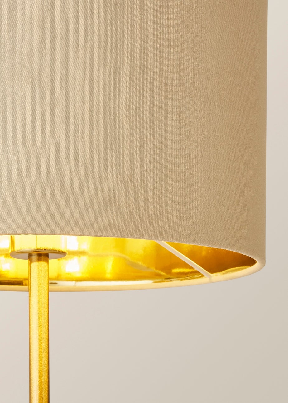 ValueLights Christina Natural with Metallic Gold Drum Shade Gold Palm Leaf Table Lamp