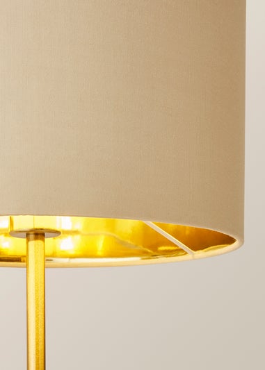 ValueLights Christina Natural with Metallic Gold Drum Shade Gold Palm Leaf Table Lamp