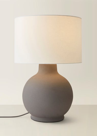 ValueLights Blair Natural Linen Drum Shade Hand Finished Grey Ceramic Stoneware Table Lamp