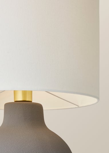 ValueLights Blair Natural Linen Drum Shade Hand Finished Grey Ceramic Stoneware Table Lamp