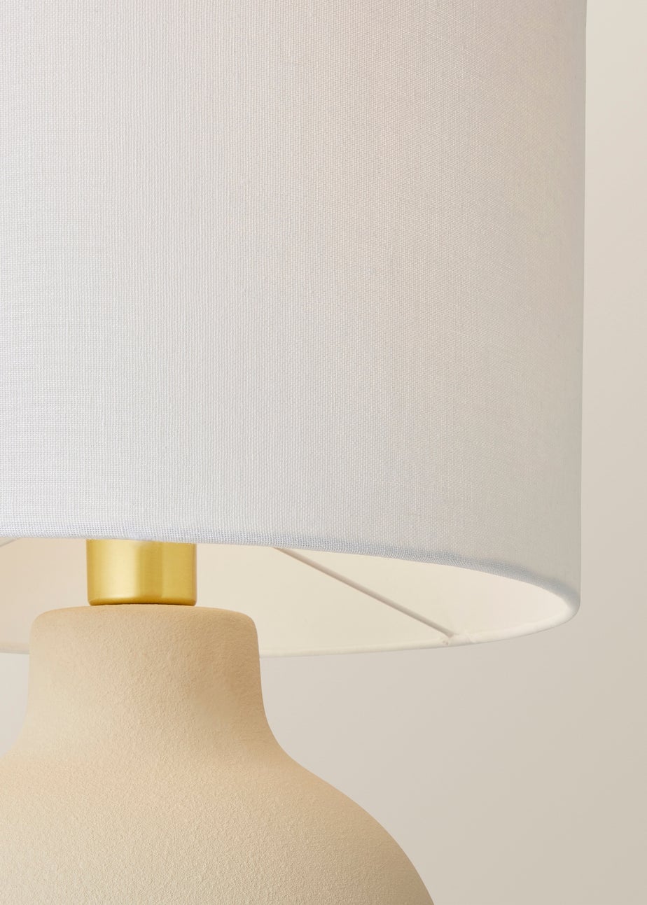 ValueLights Blair Natural Linen Drum Shade Hand Finished Beige Ceramic Stoneware Table Lamp