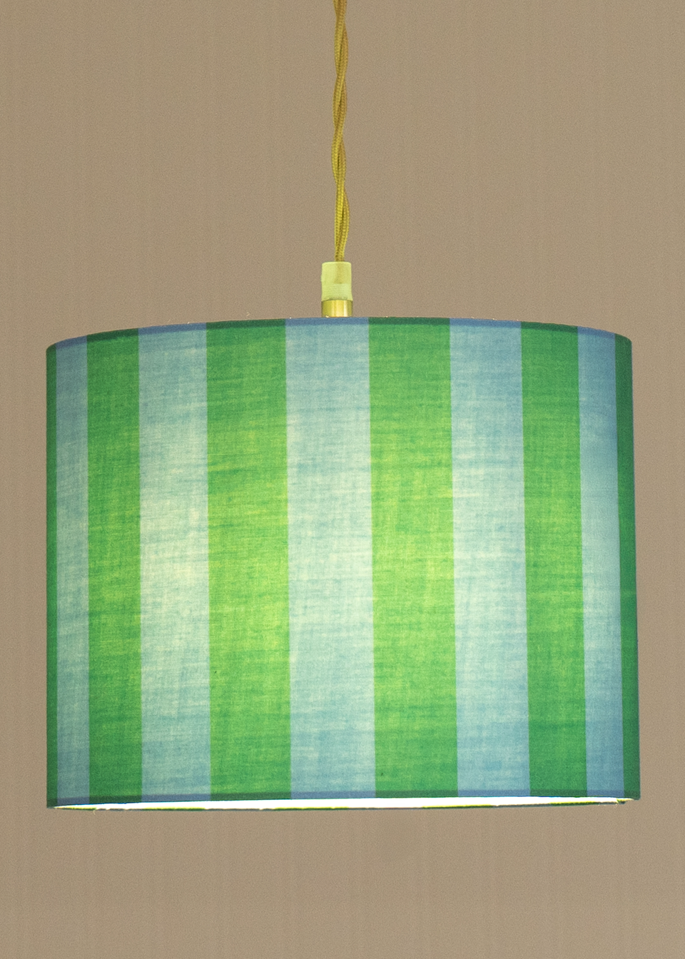 ValueLights Callie Blue & Green Stripe Small Fabric Drum Lamp Shade