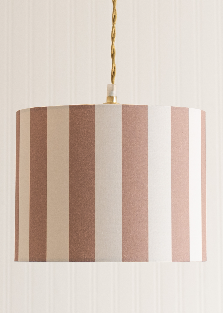 ValueLights Callie Natural & Brown Stripe Small Fabric Drum Lamp Shade