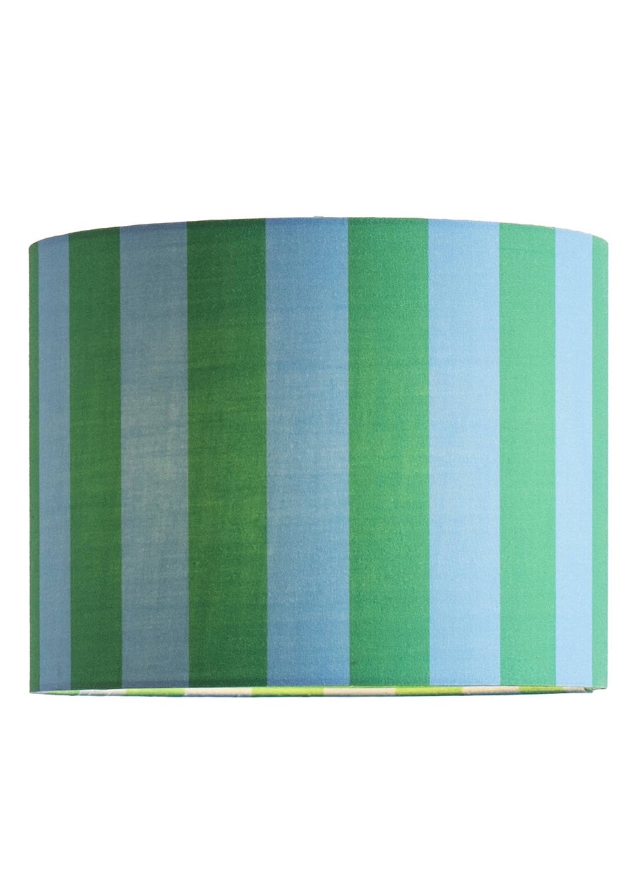 ValueLights Callie Blue & Green Stripe Large Fabric Drum Lamp Shade