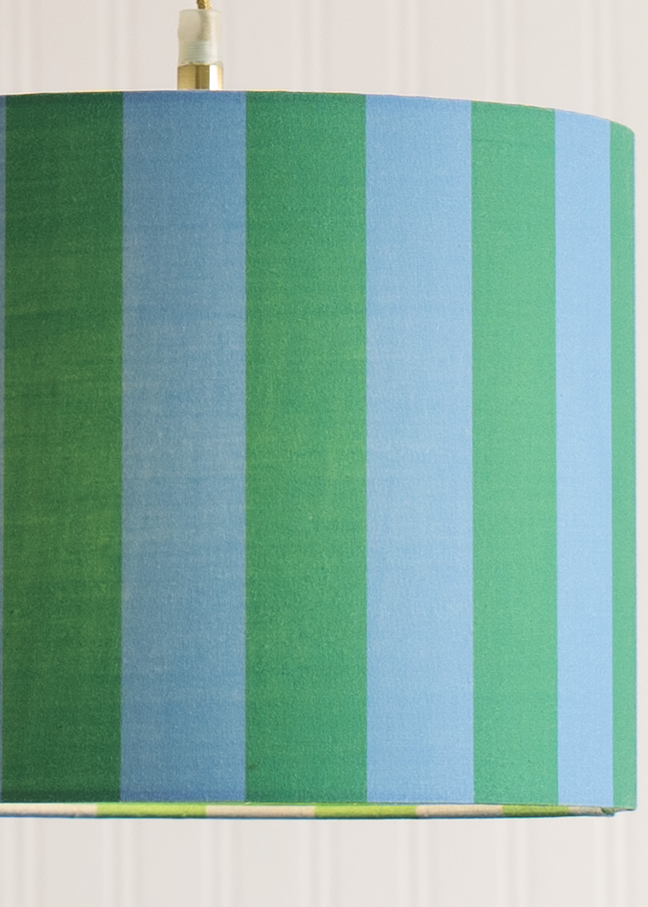 ValueLights Callie Blue & Green Stripe Large Fabric Drum Lamp Shade