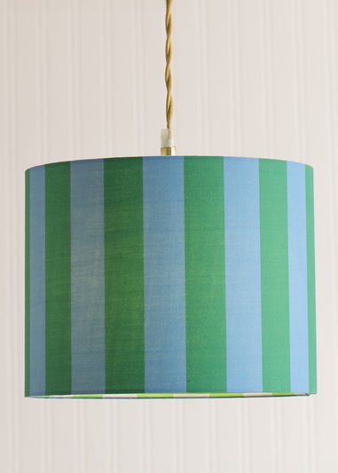 ValueLights Callie Blue & Green Stripe Large Fabric Drum Lamp Shade