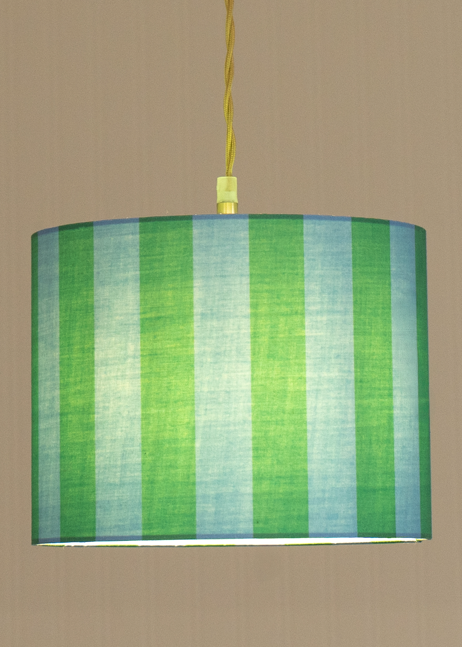 ValueLights Callie Blue & Green Stripe Large Fabric Drum Lamp Shade