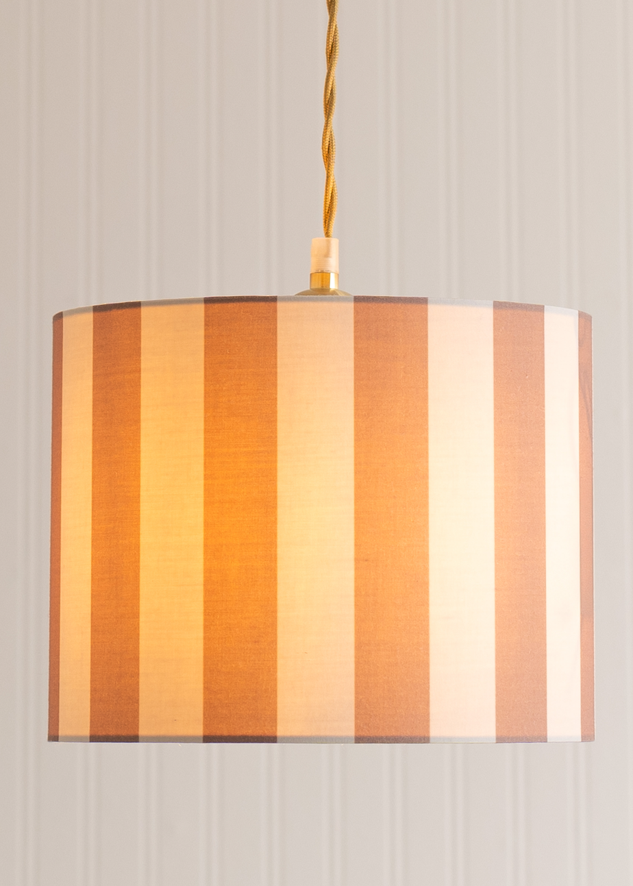 ValueLights Callie Natural & Brown Stripe Large Fabric Drum Lamp Shade