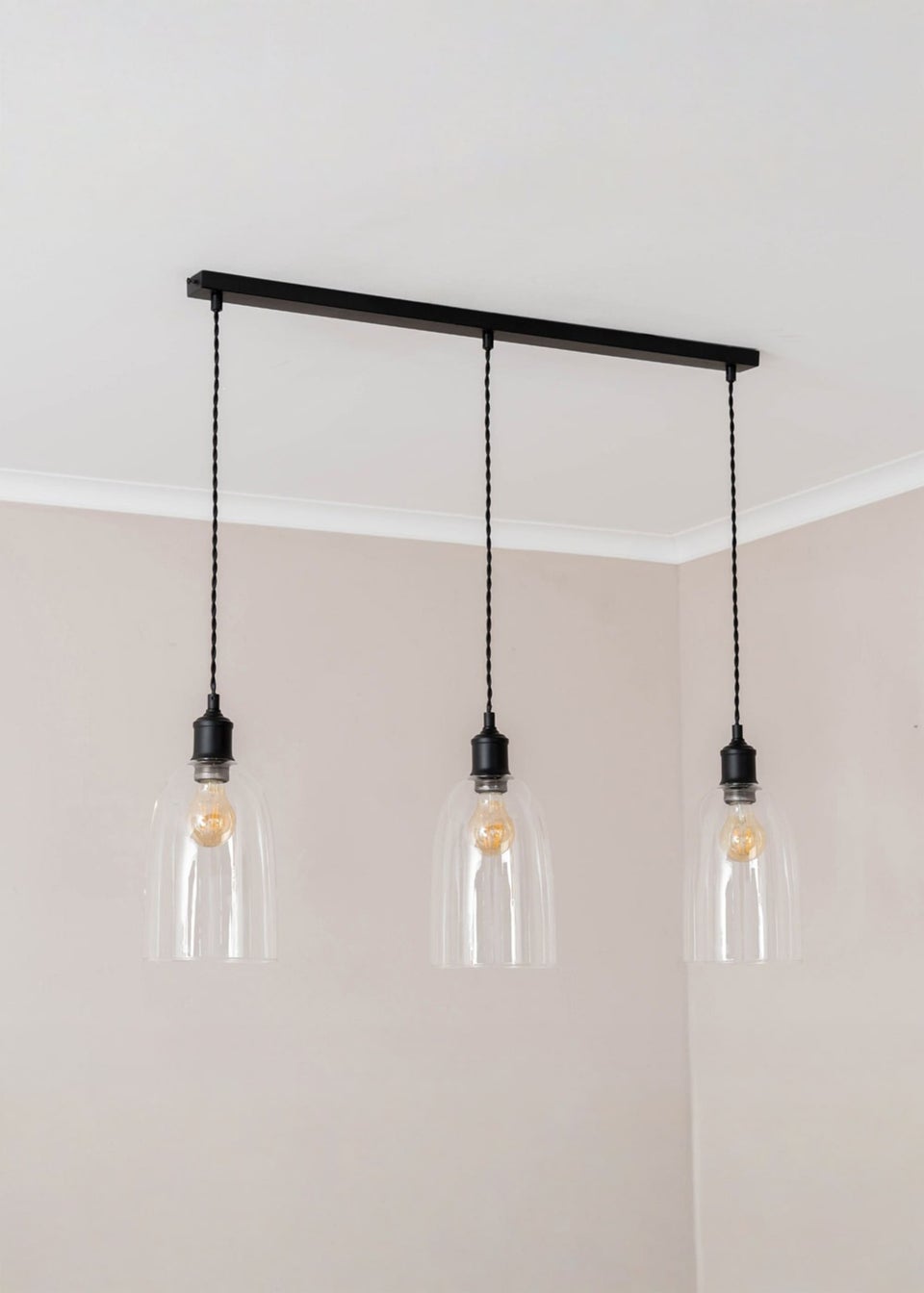 ValueLights Kira Glass Cloche Dome 3 Drop Bar Diner Ceiling Pendant Light