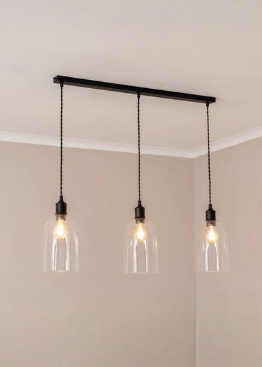 ValueLights Kira Glass Cloche Dome 3 Drop Bar Diner Ceiling Pendant Light