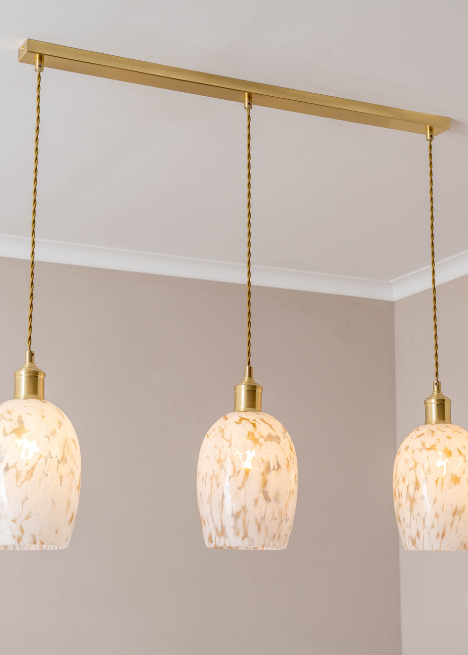 ValueLights India White Confetti Glass Shade 3 Drop Diner Ceiling Pendant Light