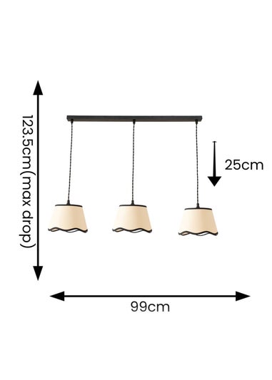 ValueLights Dutton Black Trim Scallop 3 Drop Bar Matte Black Diner Ceiling Pendant Light