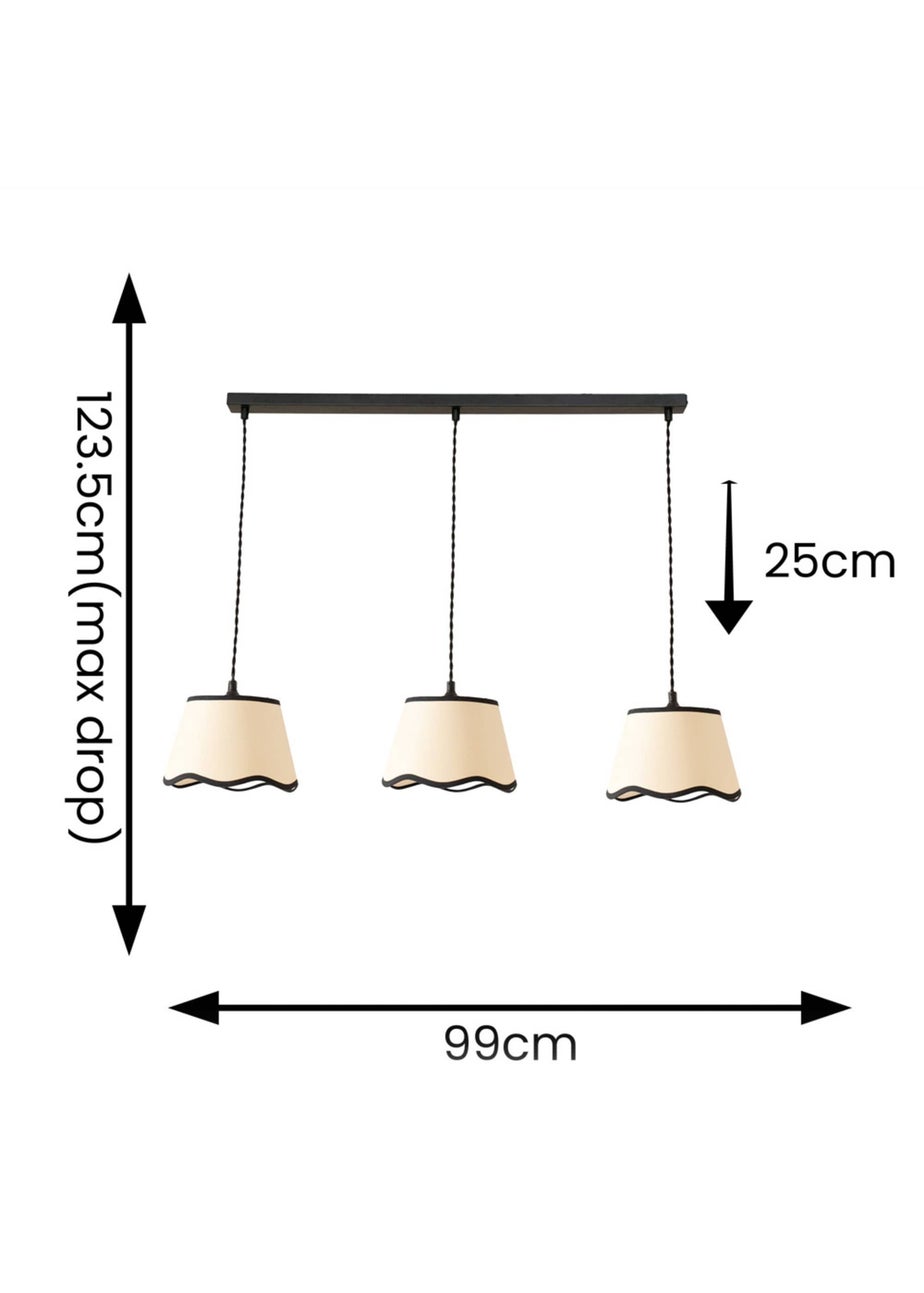 ValueLights Dutton Black Trim Scallop 3 Drop Bar Matte Black Diner Ceiling Pendant Light
