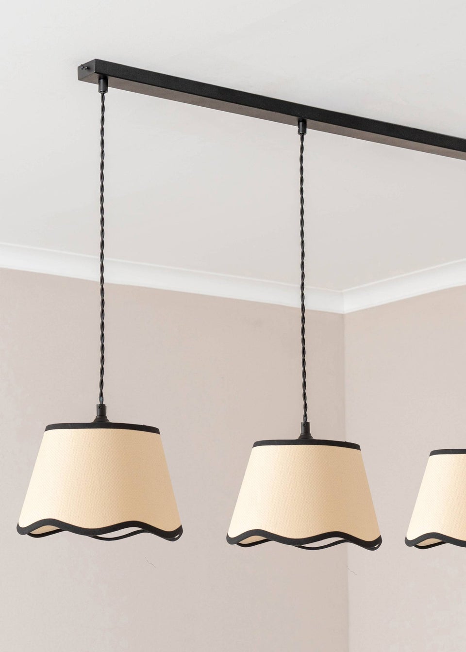 ValueLights Dutton Black Trim Scallop 3 Drop Bar Matte Black Diner Ceiling Pendant Light