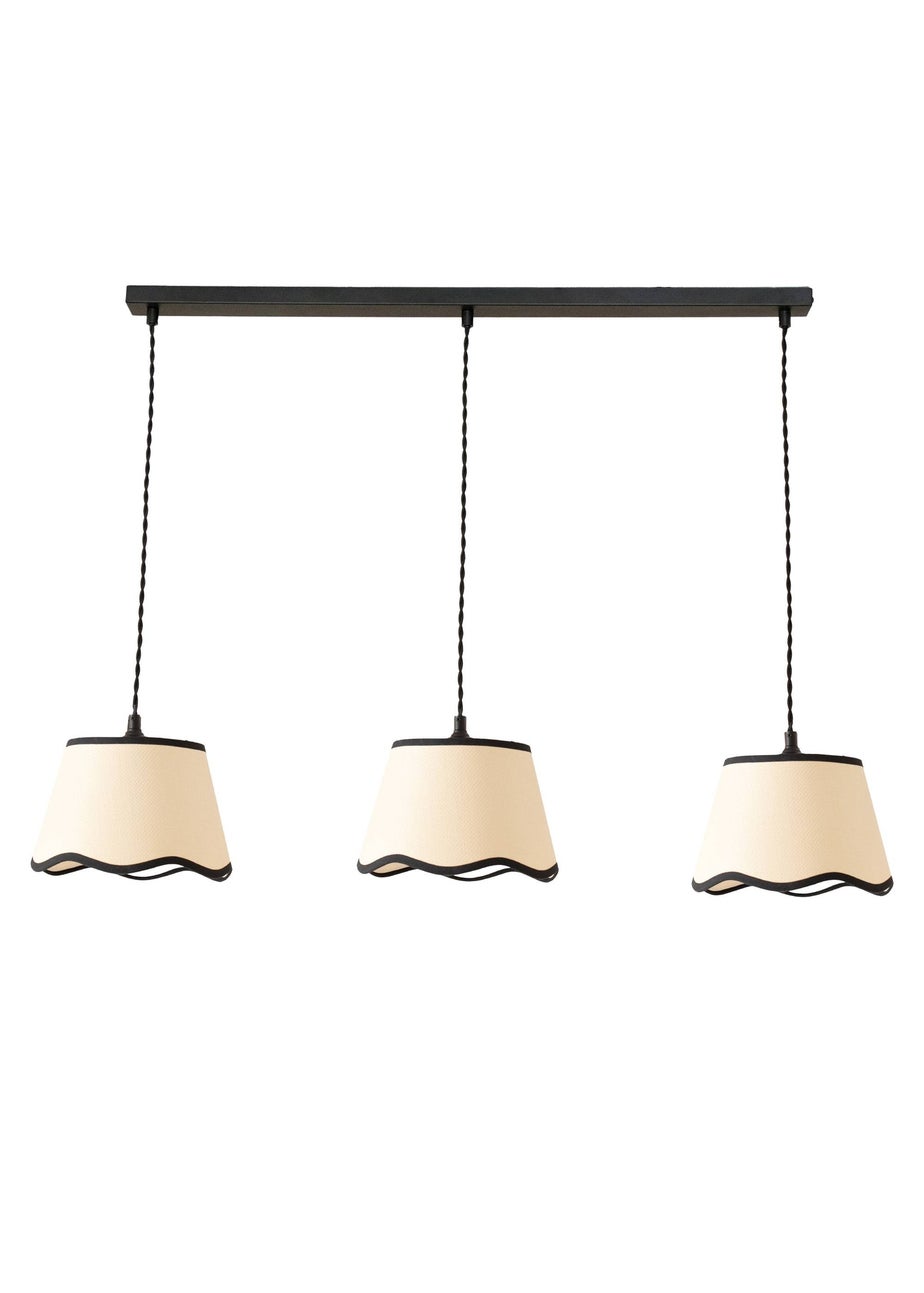 ValueLights Dutton Black Trim Scallop 3 Drop Bar Matte Black Diner Ceiling Pendant Light