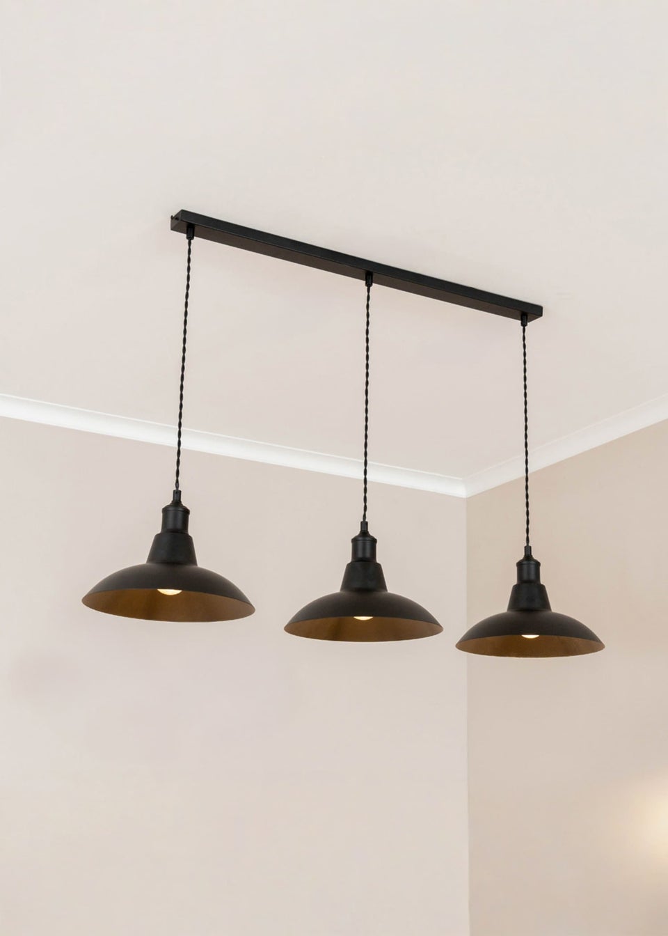 ValueLights Civic Matte Black Metro Dome 3 Drop Diner Bar Ceiling Pendant Light