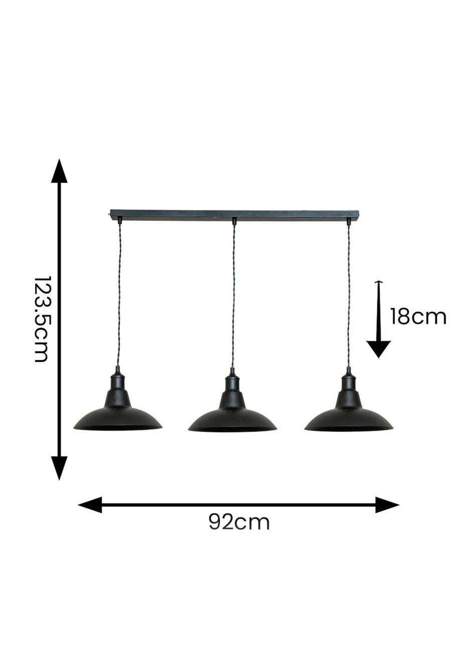 ValueLights Civic Matte Black Metro Dome 3 Drop Diner Bar Ceiling Pendant Light