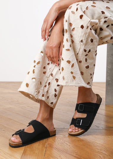 Where's That From Black Victoria Plaited Flatform Slider