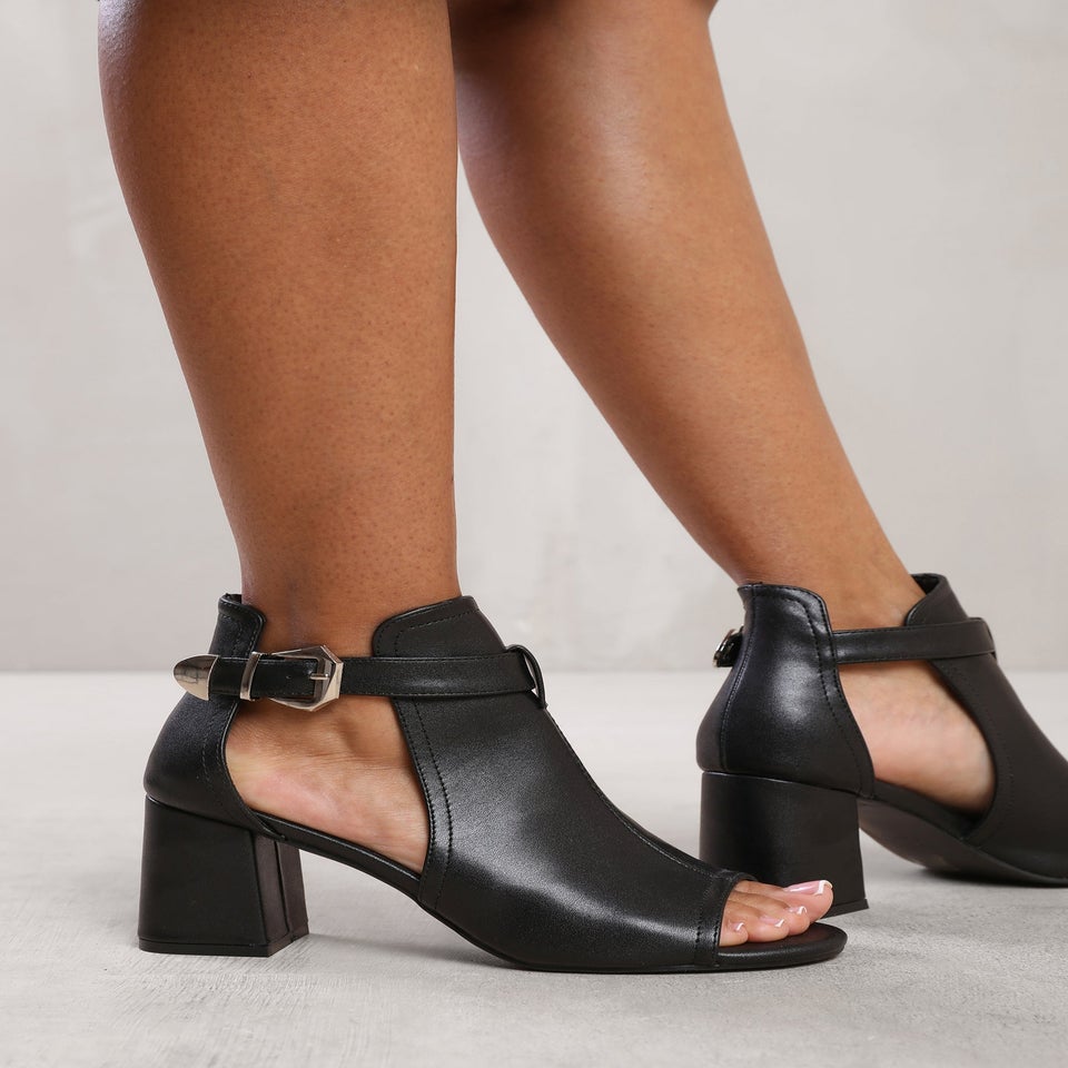Where's That From Black PU Zaneen Open Toe Block Heel