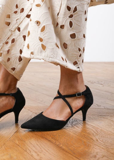 Where's That From Black Suede Seany Low Kitten Heel