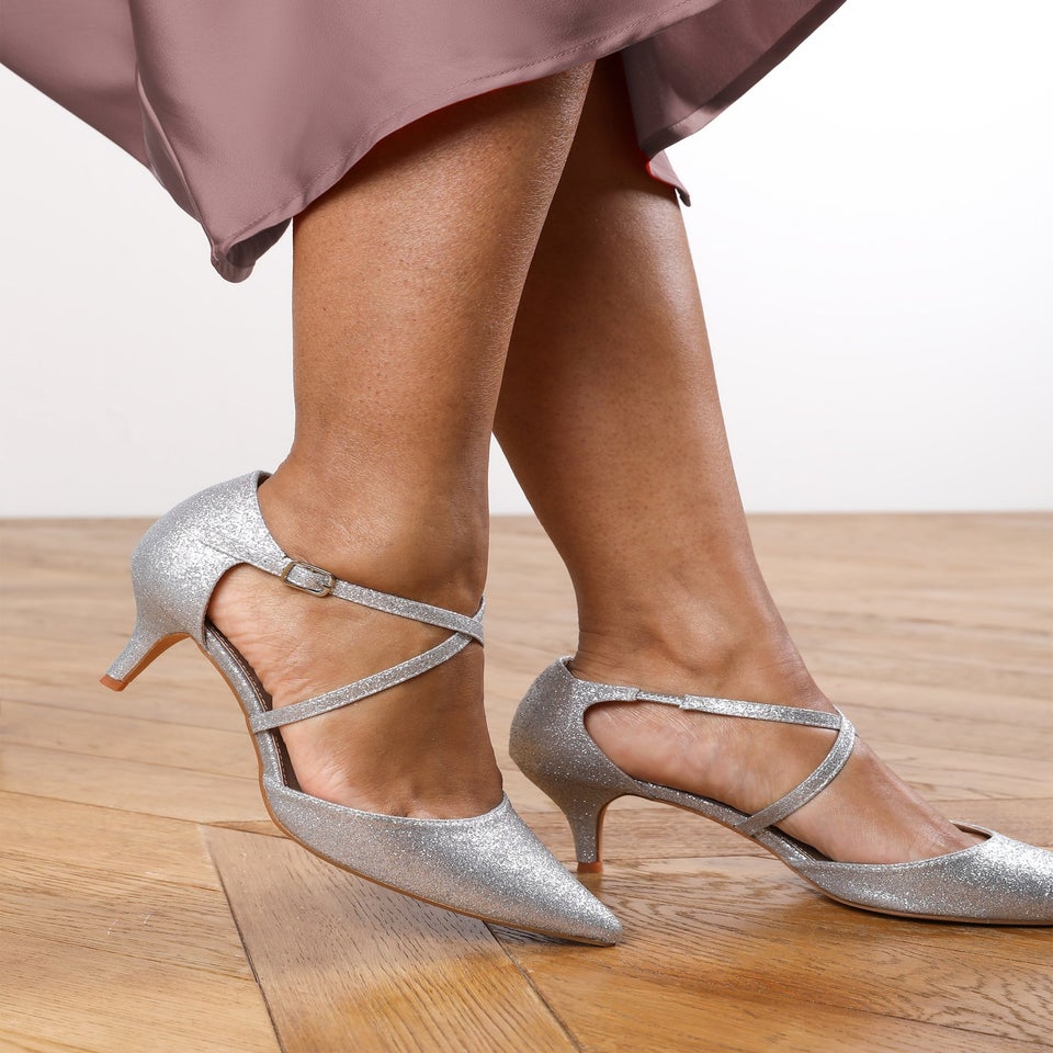 Where's That From Silver Suede Seany Low Kitten Heel