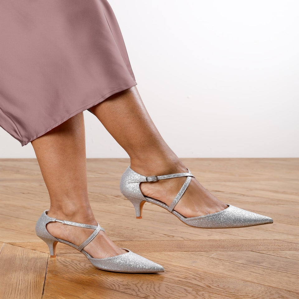 Where's That From Silver Suede Seany Low Kitten Heel