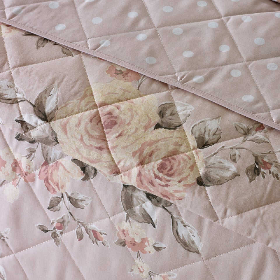 Catherine Lansfield Blush Pink Canterbury Floral Reversible Quilted Bedspread