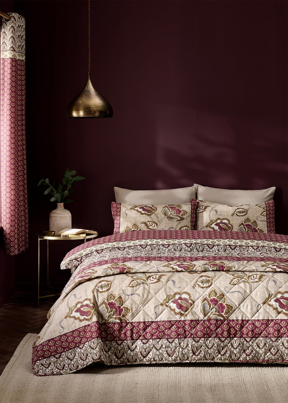 Catherine Lansfield Natural Kashmir Paisley Floral Reversible Quilted Bedspread