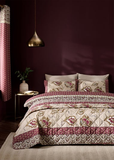 Catherine Lansfield Natural Kashmir Paisley Floral Reversible Quilted Bedspread