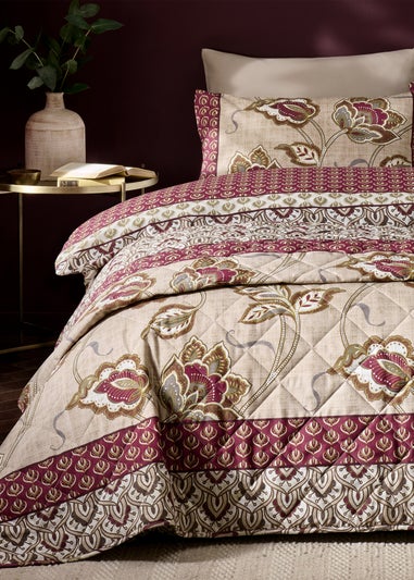 Catherine Lansfield Natural Kashmir Paisley Floral Reversible Quilted Bedspread