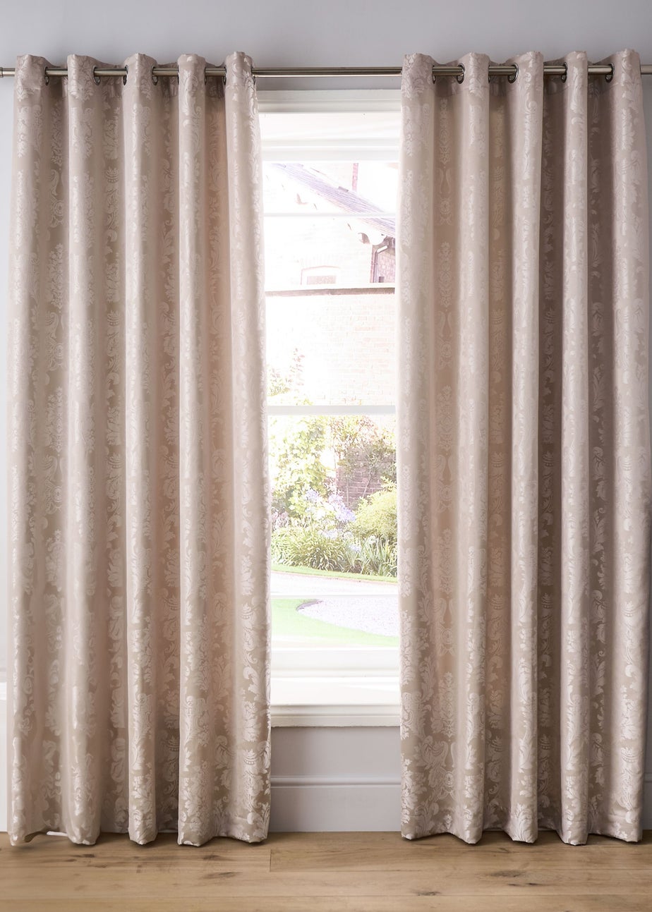 Catherine Lansfield Damask Jacquard Lined Eyelet Curtains Champagne Gold