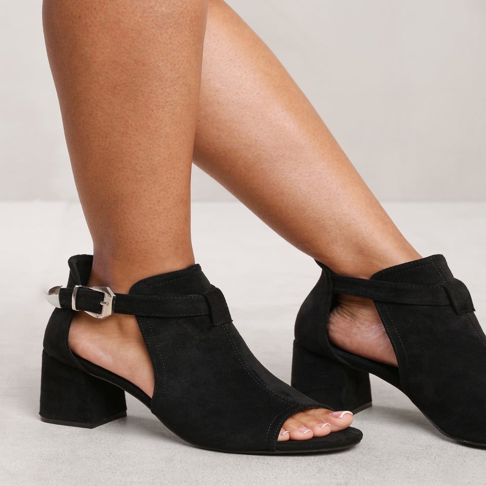 Where's That From Black Suede Zaneen Open Toe Block Heel