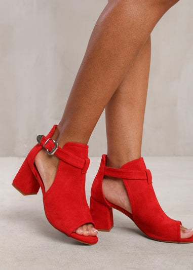 Where's That From Red Suede Zaneen Open Toe Block Heel
