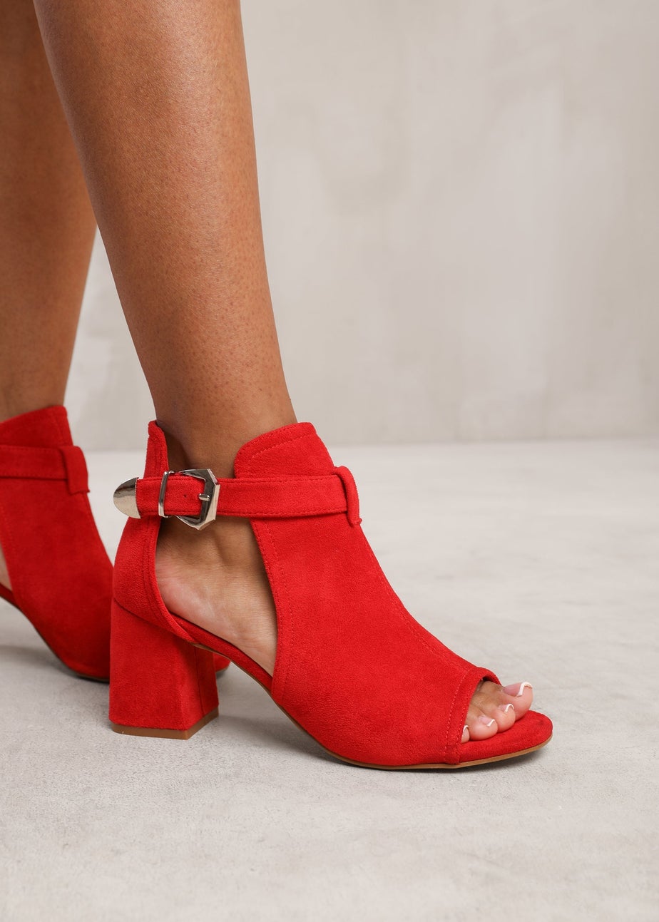 Where's That From Red Suede Zaneen Open Toe Block Heel