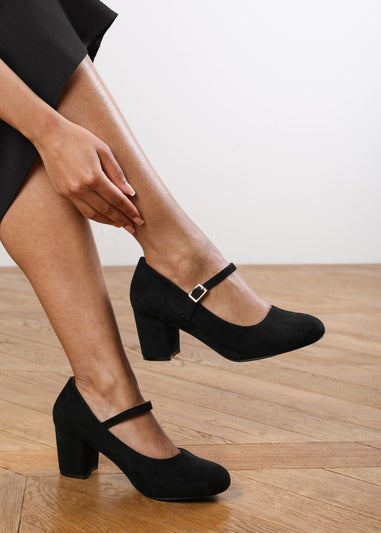 Where's That From Black Suede Effie Block Heel Pumps