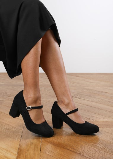 Where's That From Black Suede Effie Block Heel Pumps