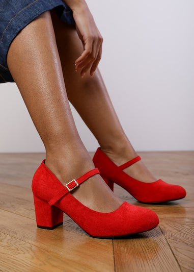 Where's That From Red Suede Effie Block Heel Pumps