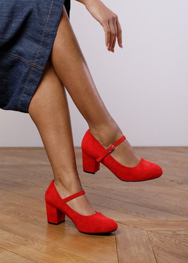 Where's That From Red Suede Effie Block Heel Pumps