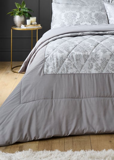 Catherine Lansfield Silver Grey Damask Jacquard Bedspread