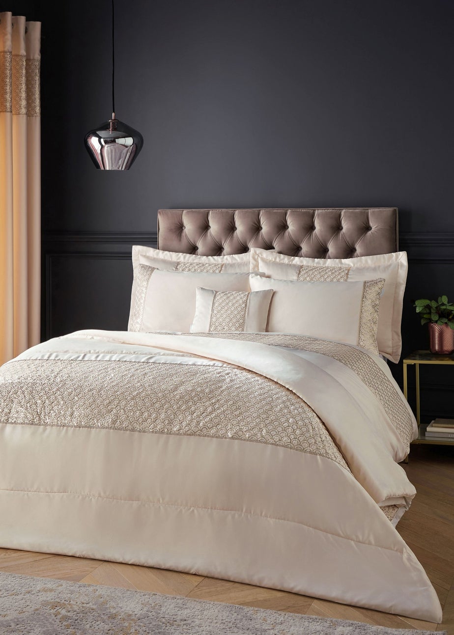 Catherine Lansfield Champagne Gold Deco Sequin Quilted Bedspread